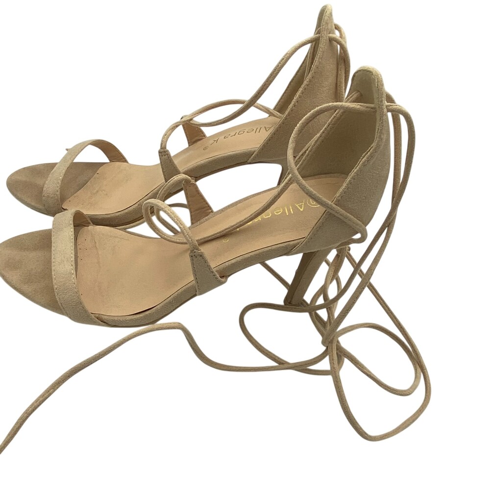 Allegra K Lace Up Strappy Stiletto Heels Sandals Beige ~ Size 10